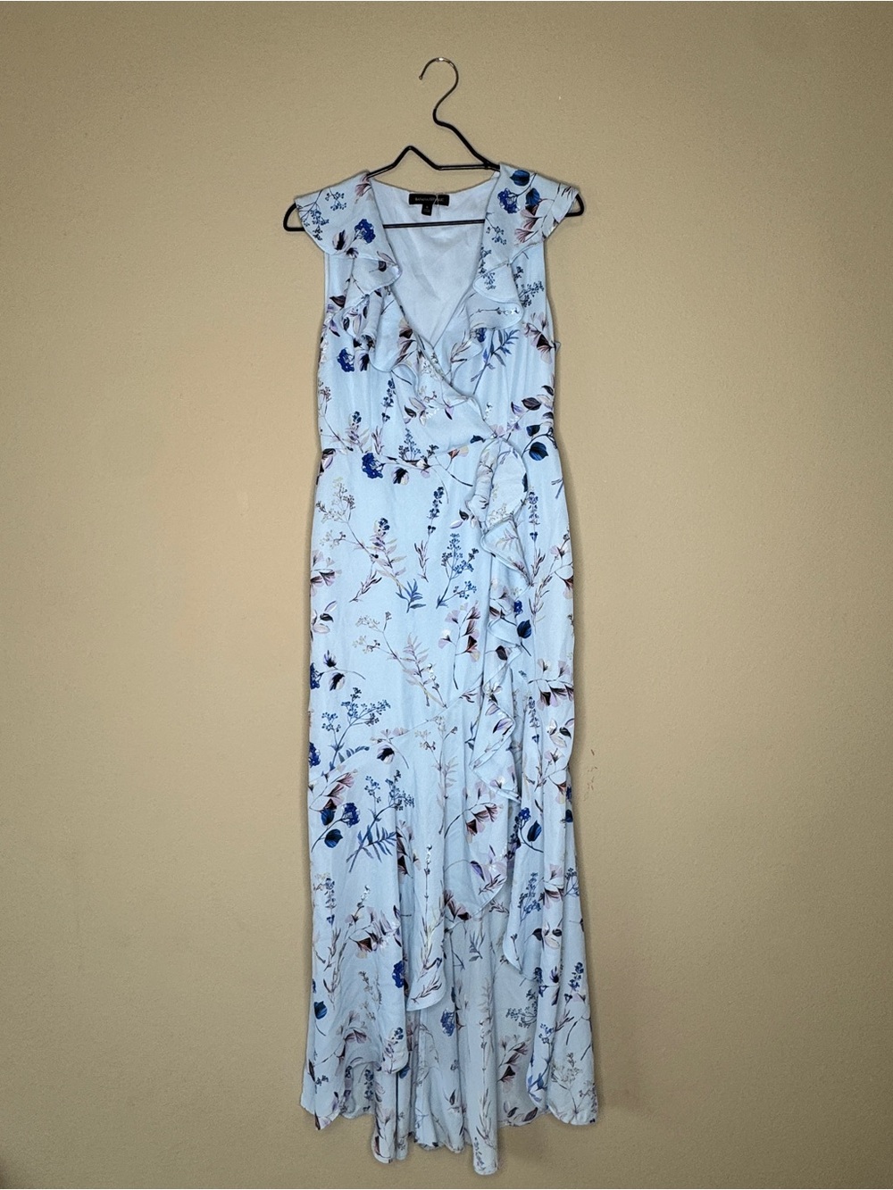 Banana Republic Pale Blue Floral Ruffle-Trim Maxi Dress